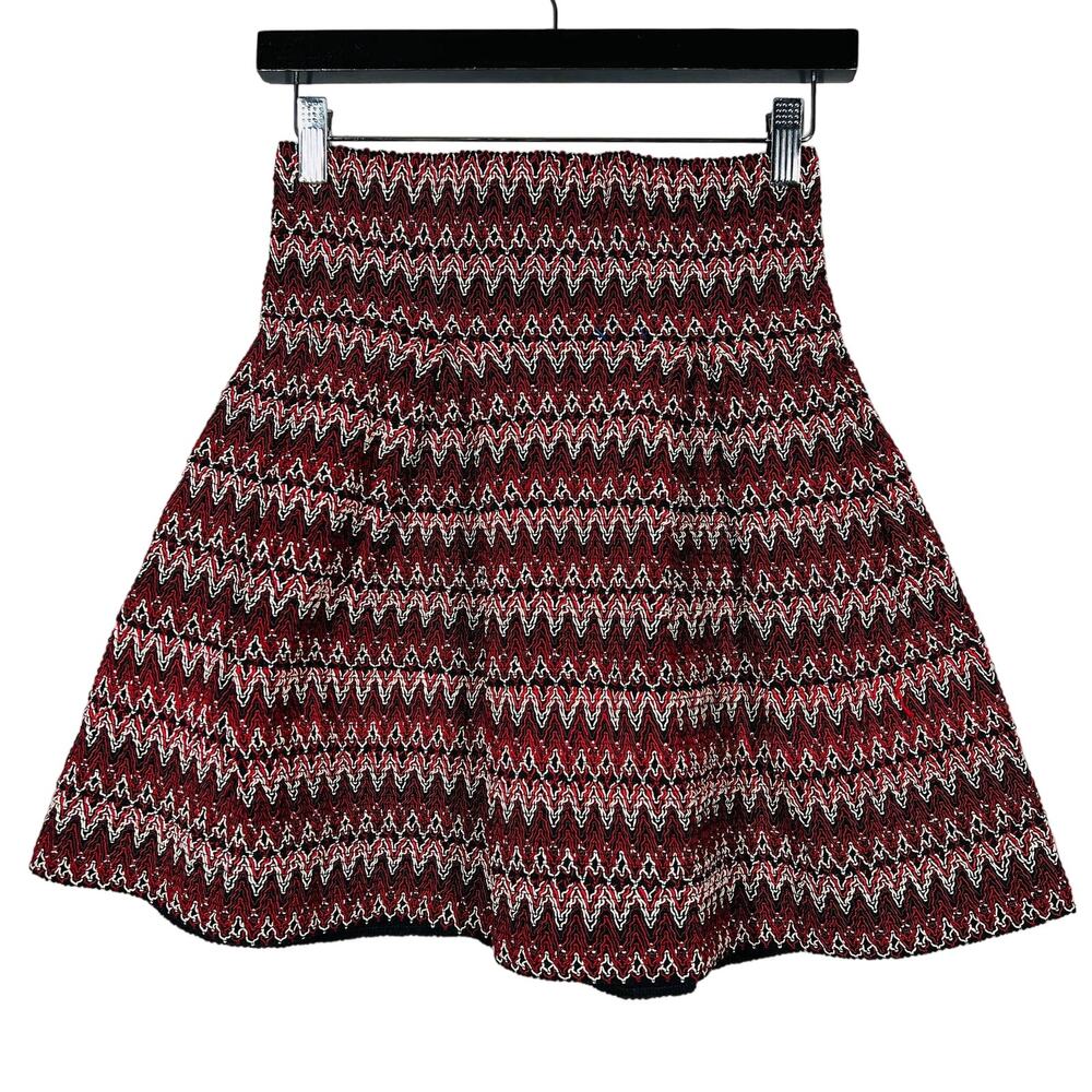 H&M Thick Embroidered Skater Skirt Elastic Waist Red White Black - S